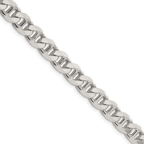 8.25mm Sterling Silver Solid Flat Cuban Anchor Chain Necklace 24 Inch